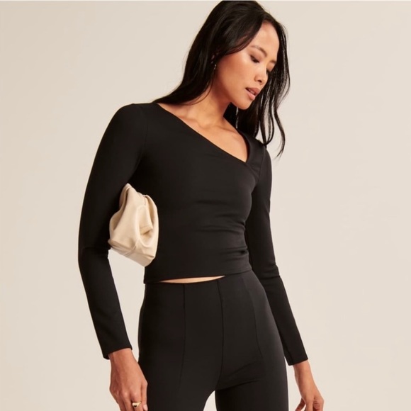 Abercrombie & Fitch Tops - Abercrombie Long-Sleeve Asymmetrical
Ponte Top Black